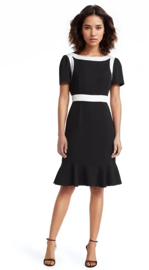 Colorblock Crepe Dress with Flounce Detail