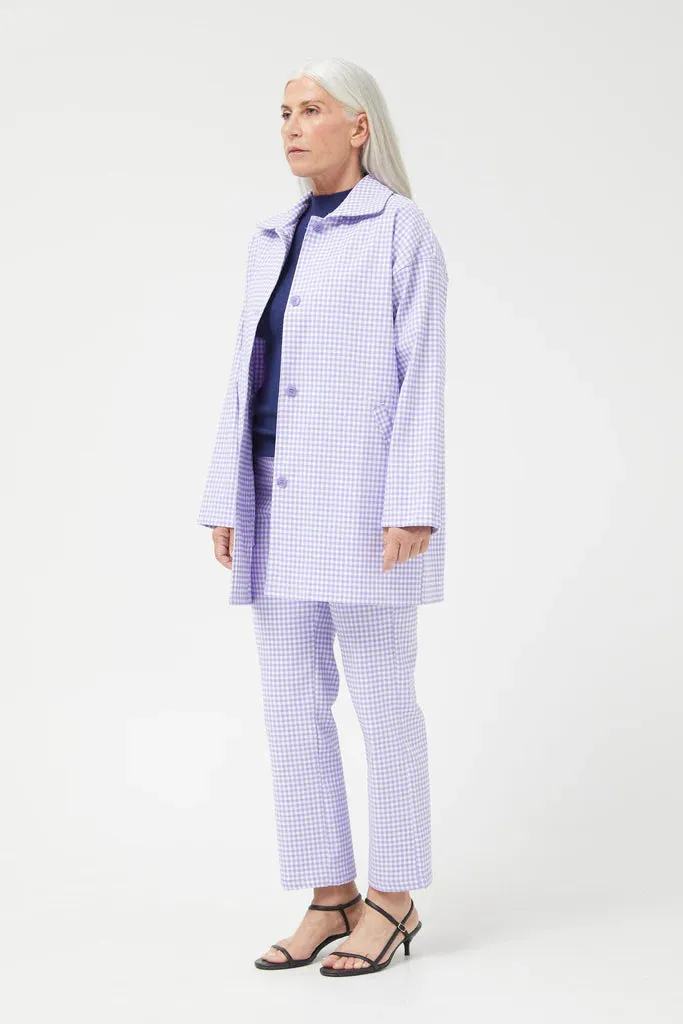 Compania Fantastica Straight lilac gingham check pants & Lilac gingham neoprene trench coat