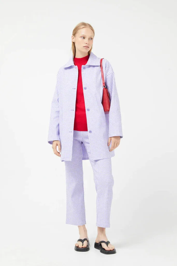 Compania Fantastica Straight lilac gingham check pants & Lilac gingham neoprene trench coat