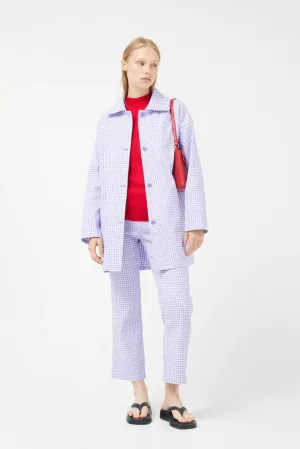 Compania Fantastica Straight lilac gingham check pants & Lilac gingham neoprene trench coat