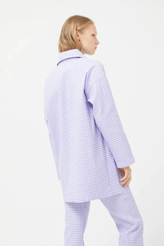 Compania Fantastica Straight lilac gingham check pants & Lilac gingham neoprene trench coat
