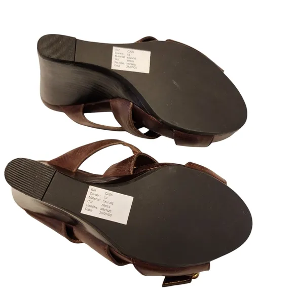 Cordani Brown Leather Slip On High Wedge Sandals Size 7