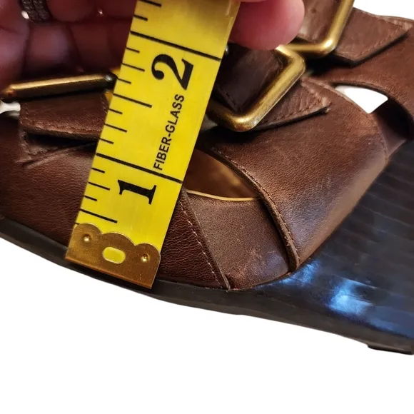 Cordani Brown Leather Slip On High Wedge Sandals Size 7