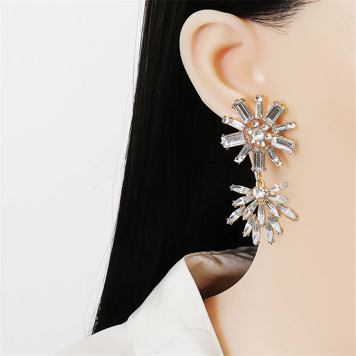 Crystal & Cubic Zirconia Flower Drop Earrings