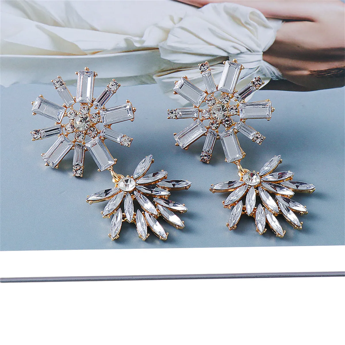 Crystal & Cubic Zirconia Flower Drop Earrings