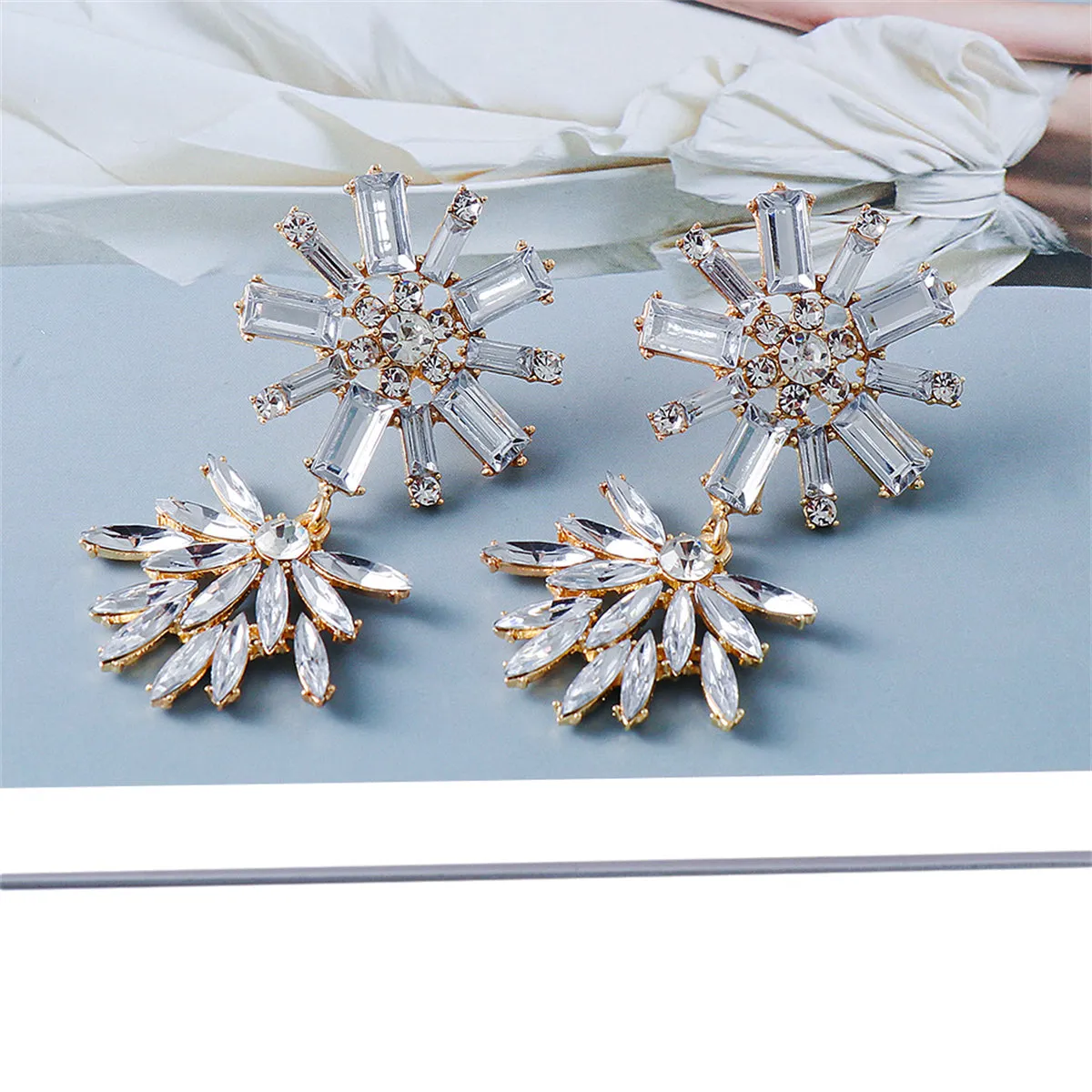 Crystal & Cubic Zirconia Flower Drop Earrings