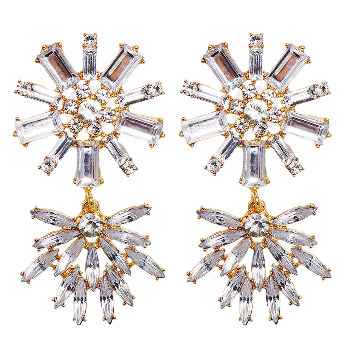 Crystal & Cubic Zirconia Flower Drop Earrings