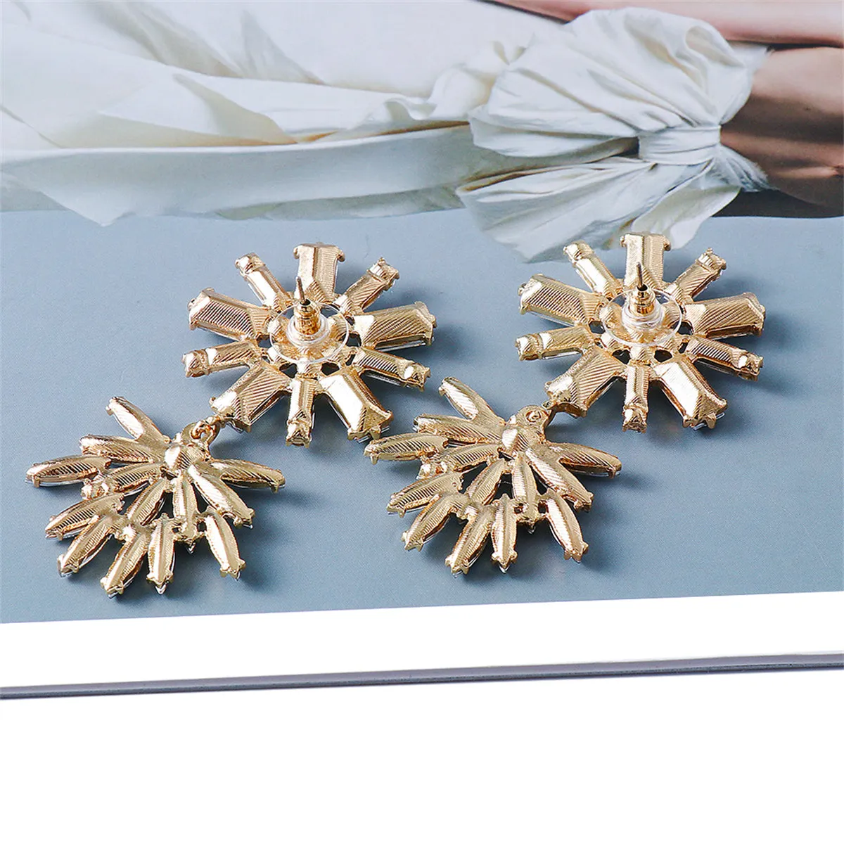 Crystal & Cubic Zirconia Flower Drop Earrings