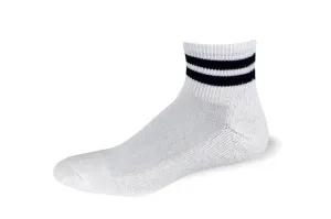 Cushioned Quarter Ankle Socks White with Navy Blue Stripes