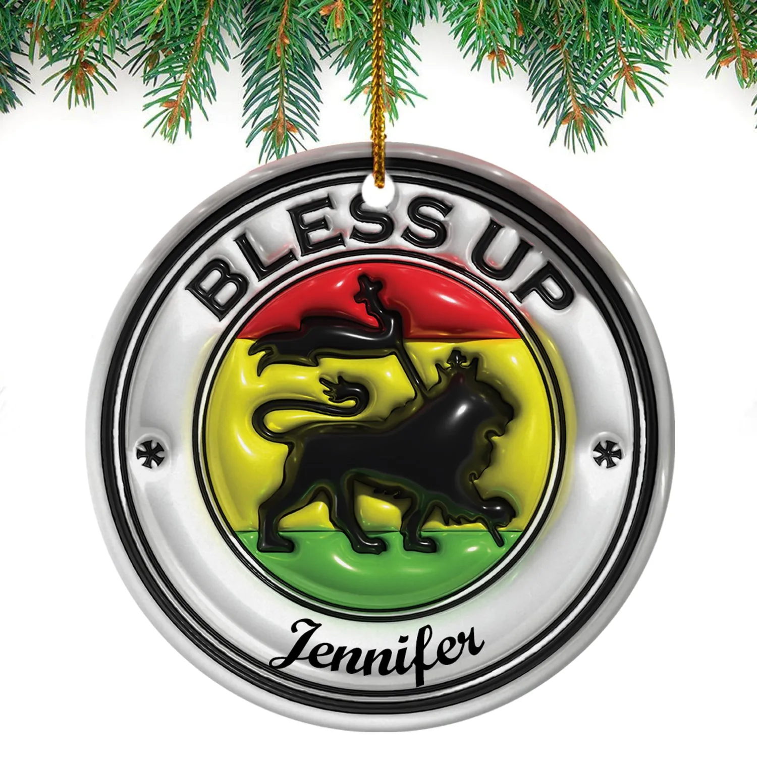 Custom Bless Up Jamaica Circle Ceramic Ornament