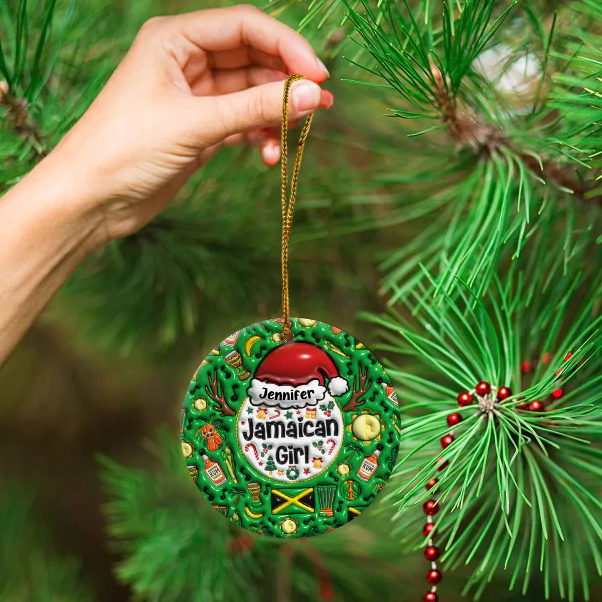 Custom Jamaican Girl Christmas Ceramic Ornament