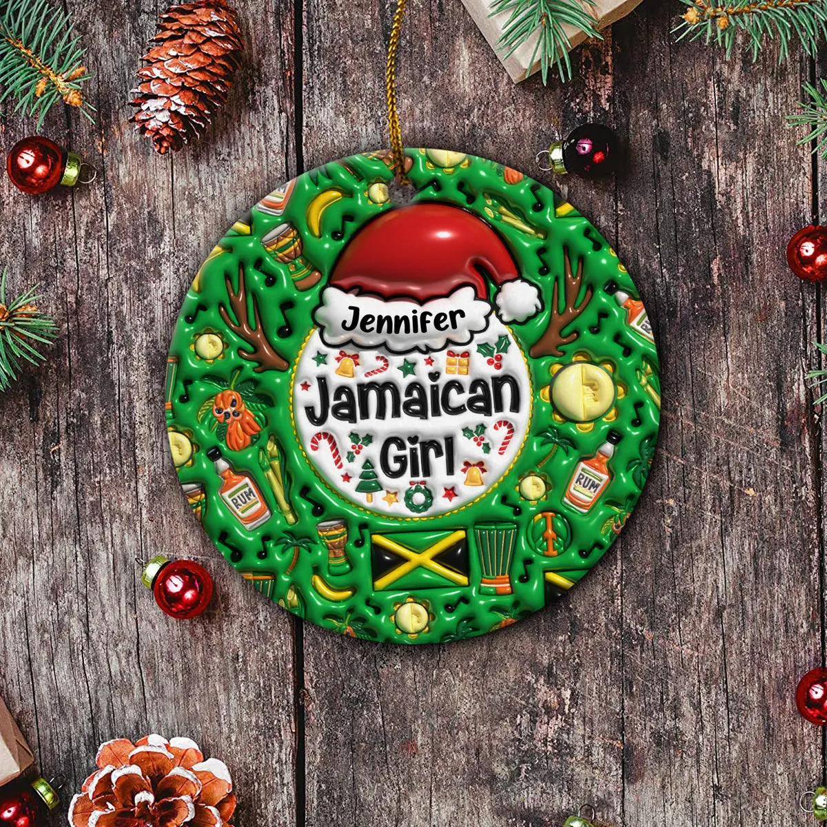 Custom Jamaican Girl Christmas Ceramic Ornament