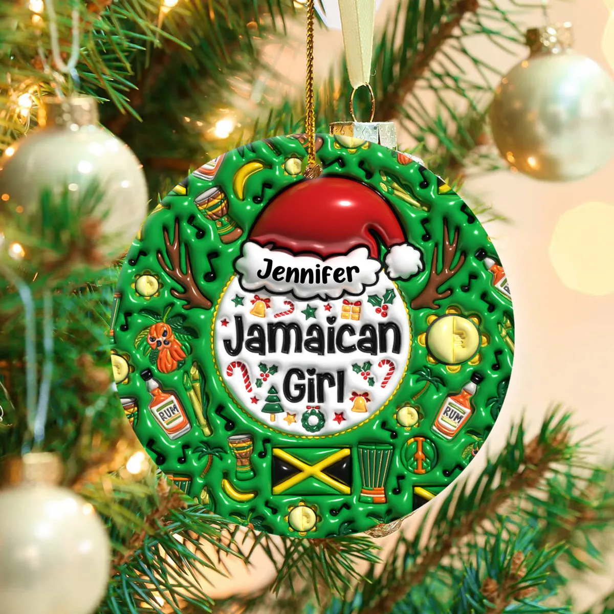Custom Jamaican Girl Christmas Ceramic Ornament