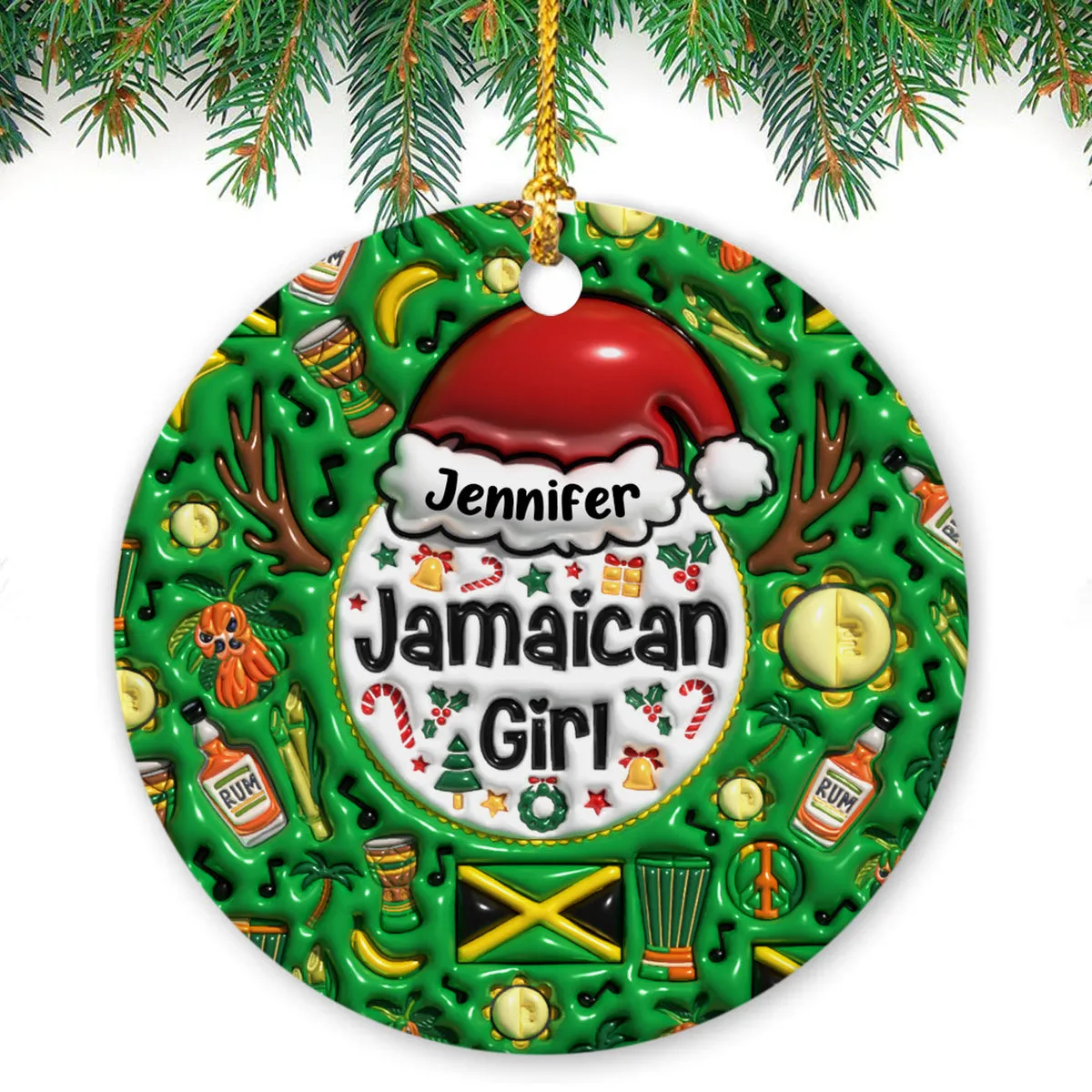 Custom Jamaican Girl Christmas Ceramic Ornament