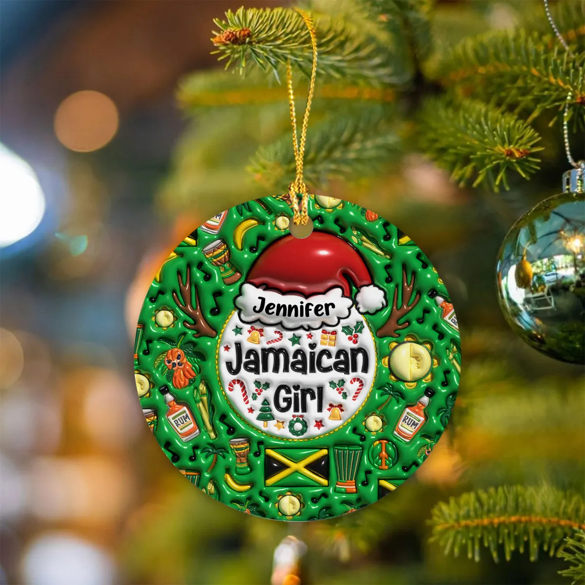 Custom Jamaican Girl Christmas Ceramic Ornament
