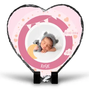 Custom Personalised Birth Announcement Heart Photo Slate - Baby Girl - Pinks