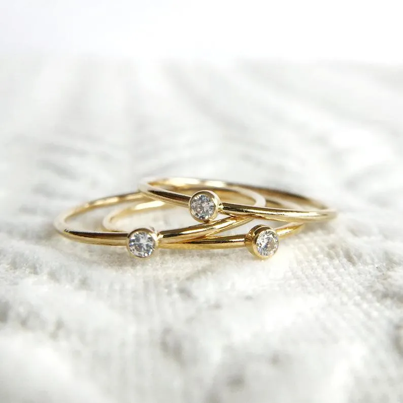 CZ Solitaire Stacking Ring