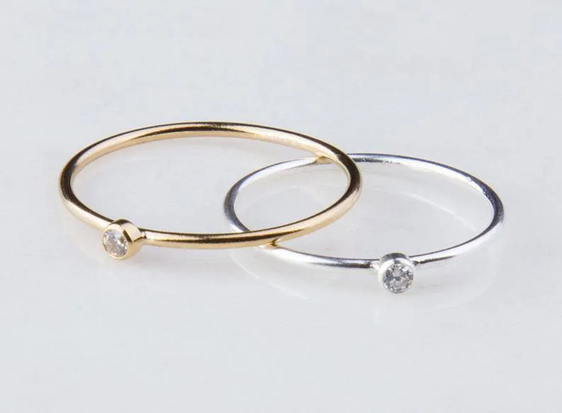 CZ Solitaire Stacking Ring