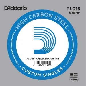 D`Addario PL015 Plain Steel Electric Guitar Single String