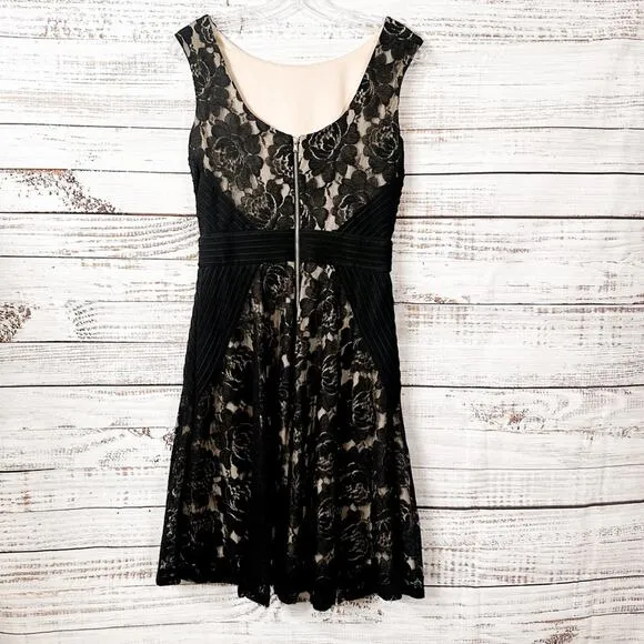Danny and Nicole Black Lace Overlay Fit and Flare Cocktail Dress, EUC, Size 6
