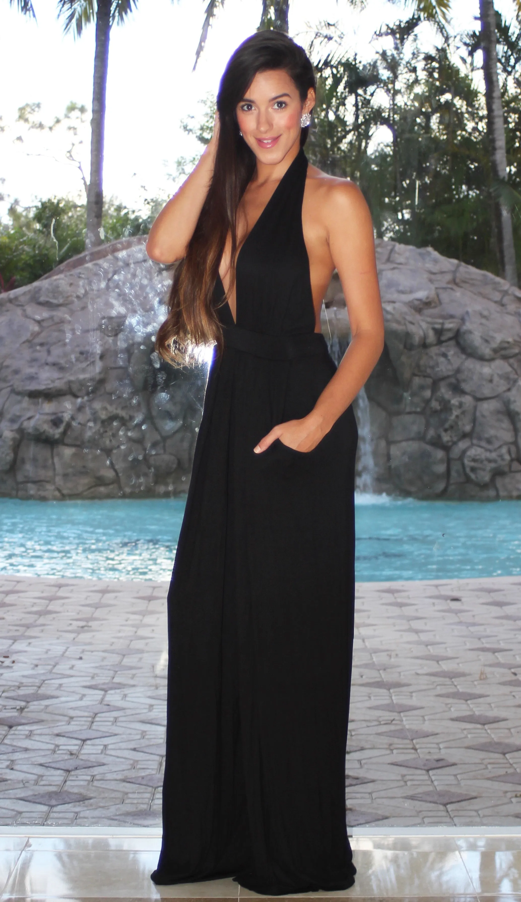 Deep Plunge Jumpsuit - Black