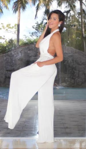 Deep Plunge Jumpsuit - White