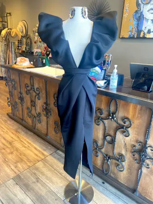 Deep V Puff Sleeve Dress