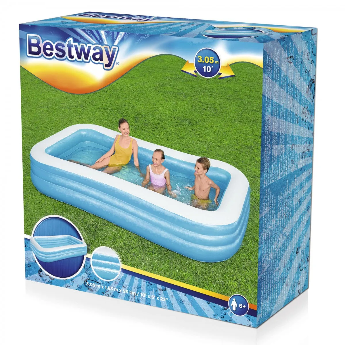 Deluxe Family Paddling Pool 3.05m x 1.83m x 56cm