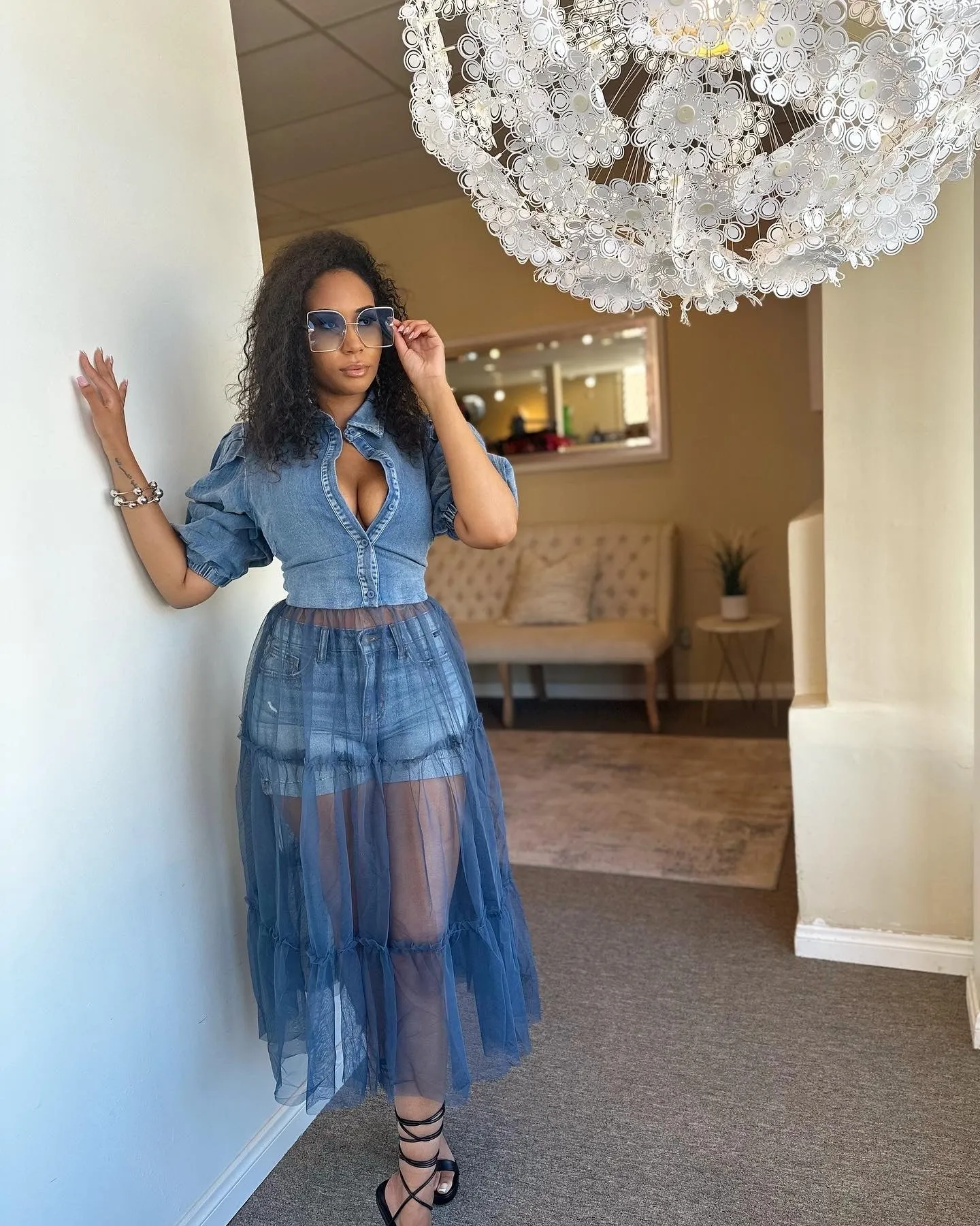 Denim Sheer Top