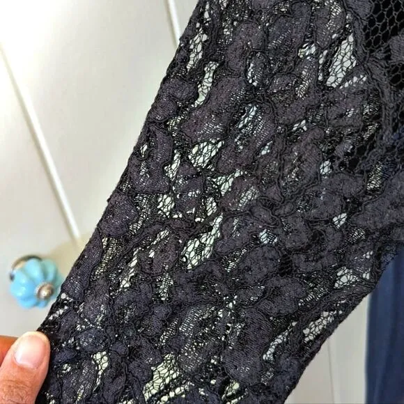 Diane Von Furstenberg Kivel Lace Silk Dress in Marine Blue Black, sz M EUC