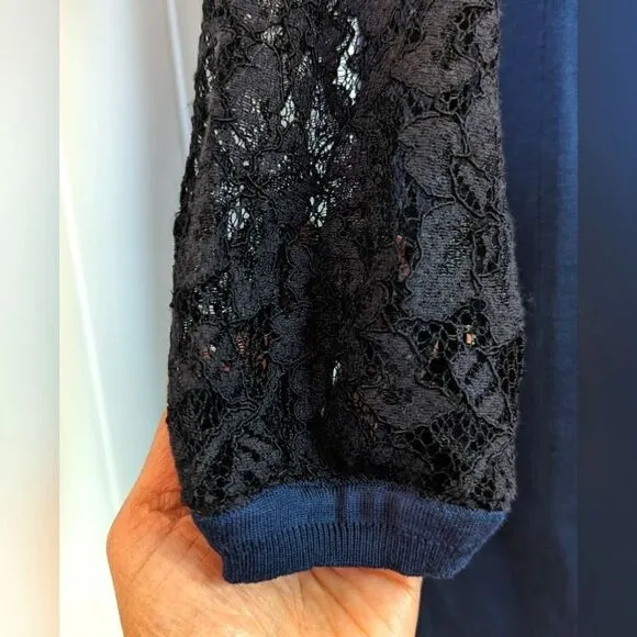 Diane Von Furstenberg Kivel Lace Silk Dress in Marine Blue Black, sz M EUC