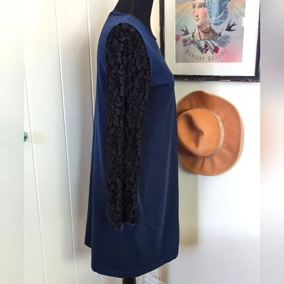 Diane Von Furstenberg Kivel Lace Silk Dress in Marine Blue Black, sz M EUC