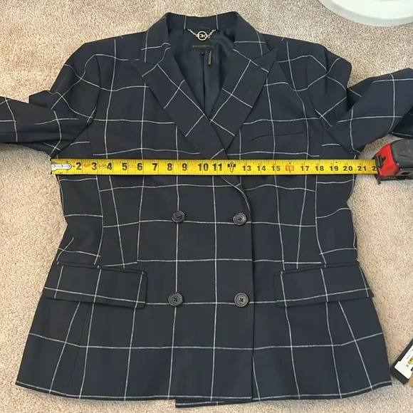 Donna Karan Windowpane Linen Cotton Blazer Martime Size 14 NEW