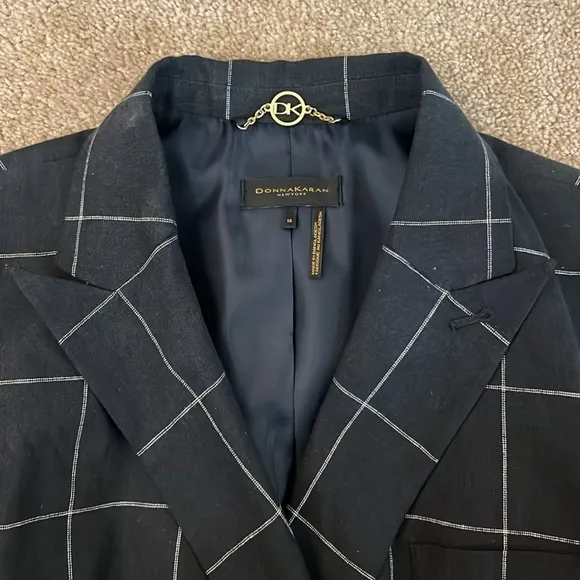 Donna Karan Windowpane Linen Cotton Blazer Martime Size 14 NEW