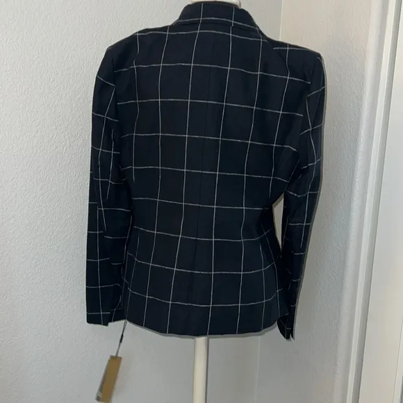 Donna Karan Windowpane Linen Cotton Blazer Martime Size 14 NEW