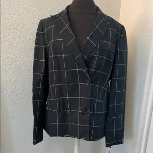 Donna Karan Windowpane Linen Cotton Blazer Martime Size 14 NEW