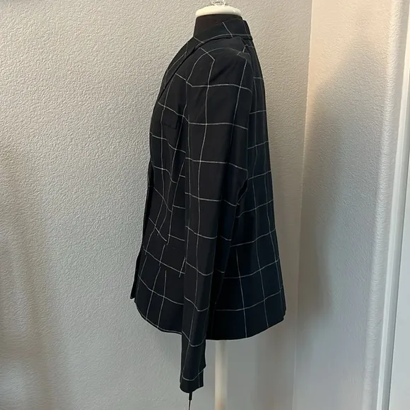 Donna Karan Windowpane Linen Cotton Blazer Martime Size 14 NEW