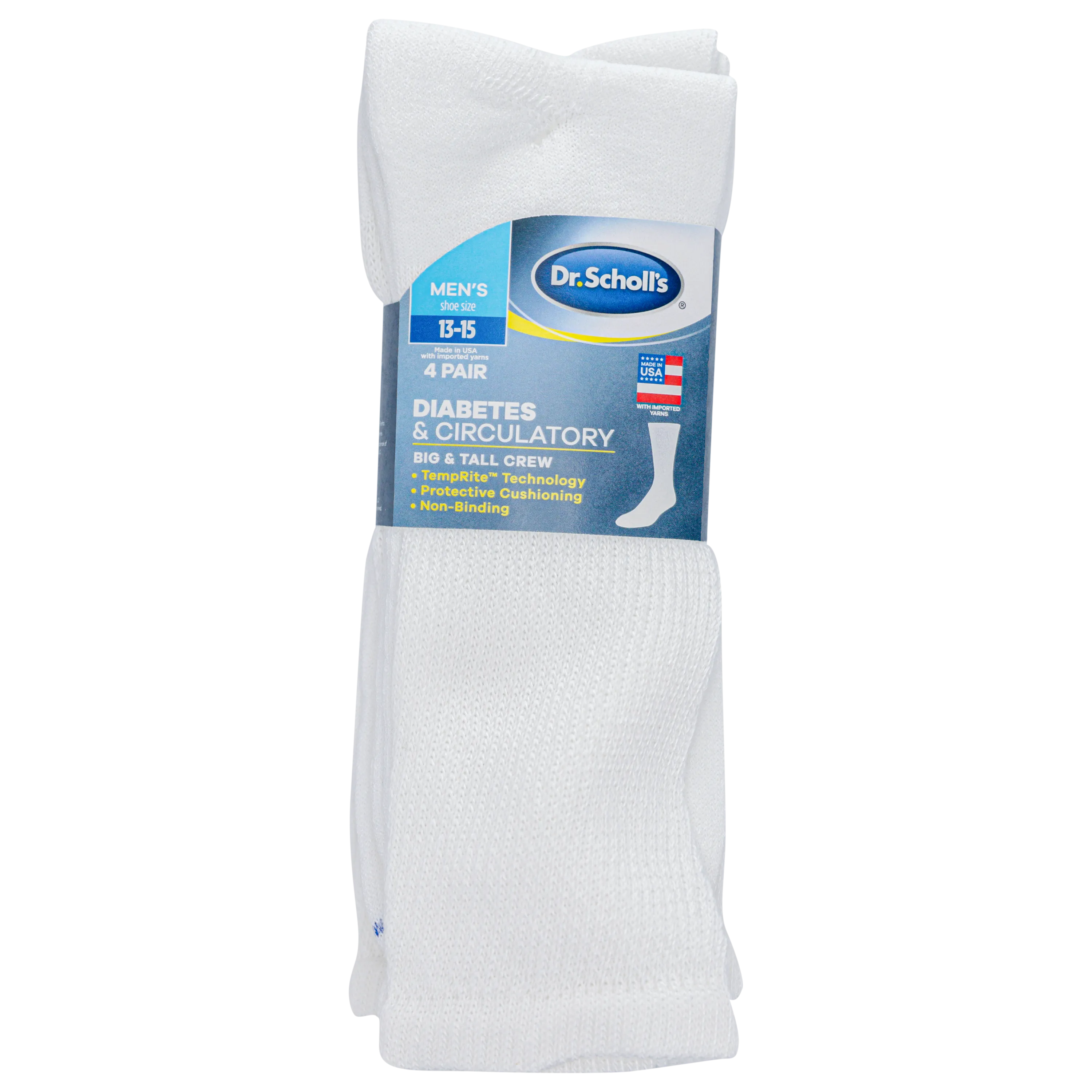 Dr. Scholl's Men's Diabetes & Circulatory Crew Socks 4 Pair Pack - Non-Binding, Cushioned Comfort
