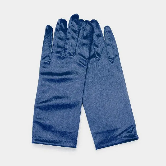 Dressy Navy Blue Satin Wedding Gloves