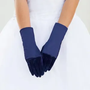Dressy Navy Blue Satin Wedding Gloves