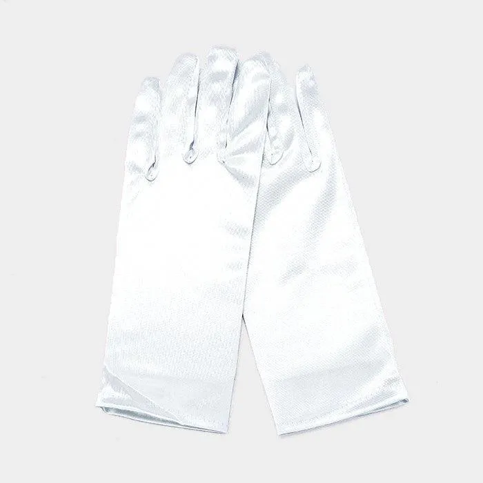 Dressy White Satin Wedding Pageant Prom Gloves