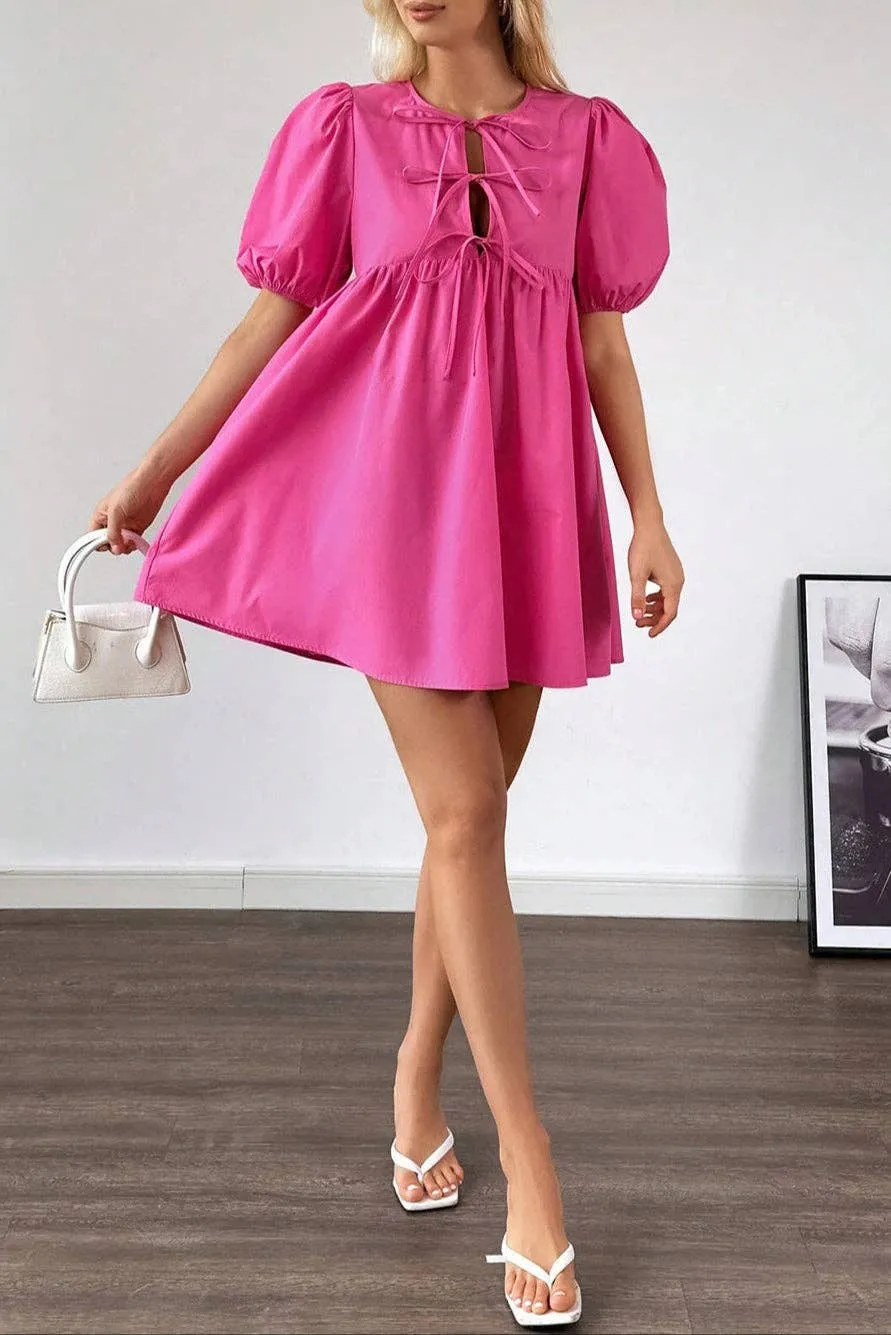 Ellie Solid Puff Sleeve Mini Dress