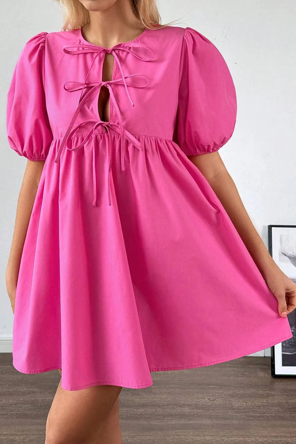 Ellie Solid Puff Sleeve Mini Dress
