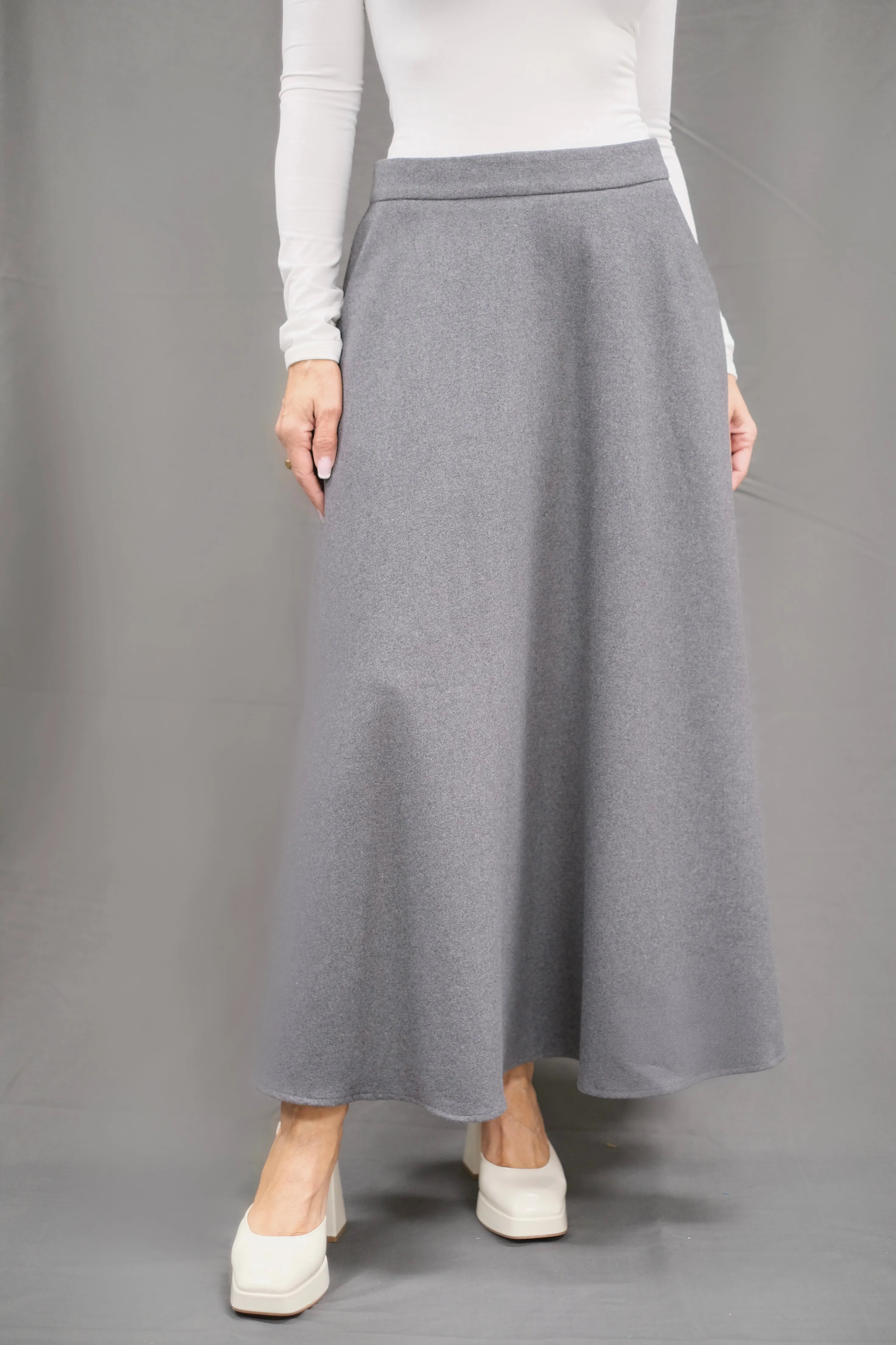 Emma charcoal wool midi skirt