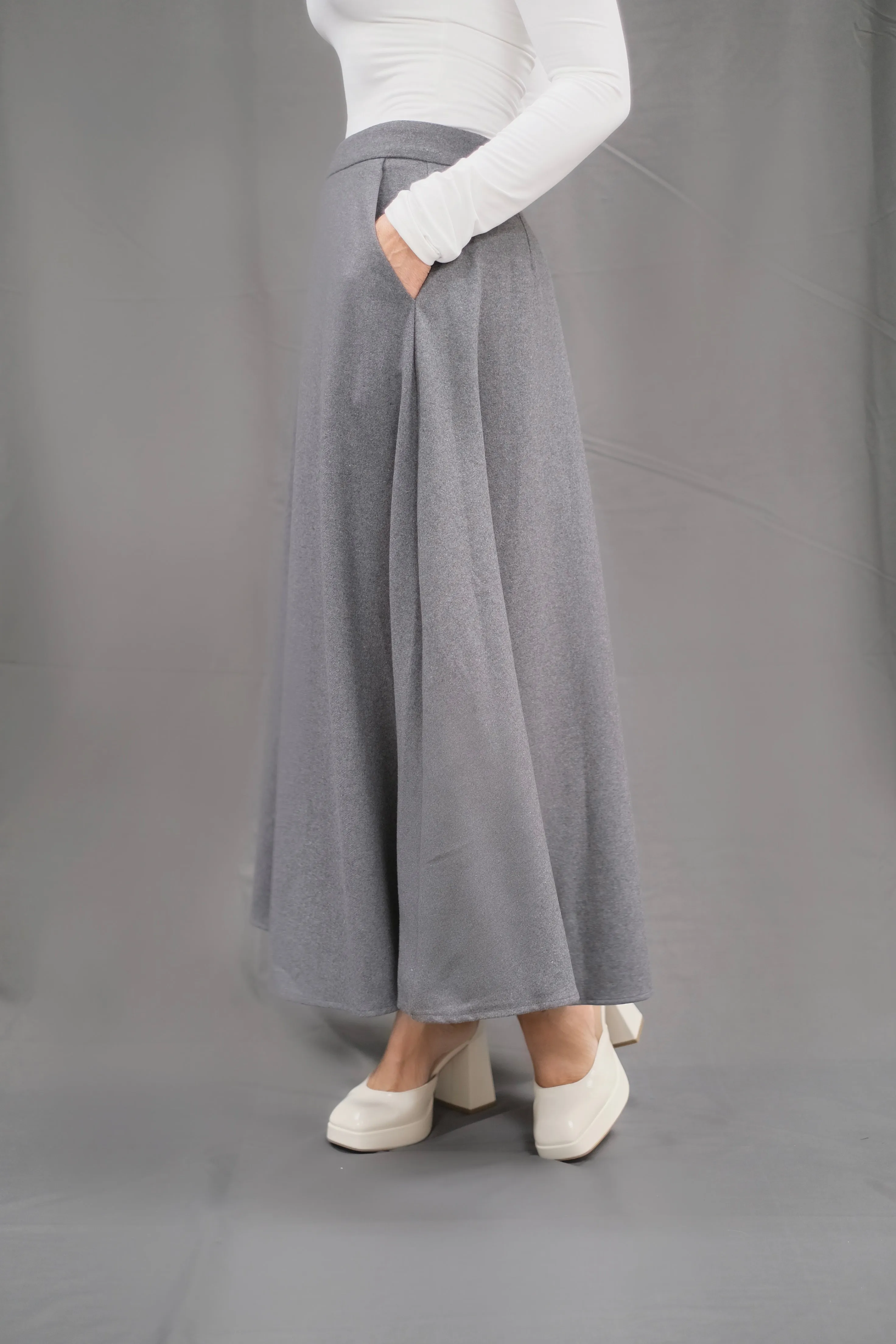 Emma charcoal wool midi skirt
