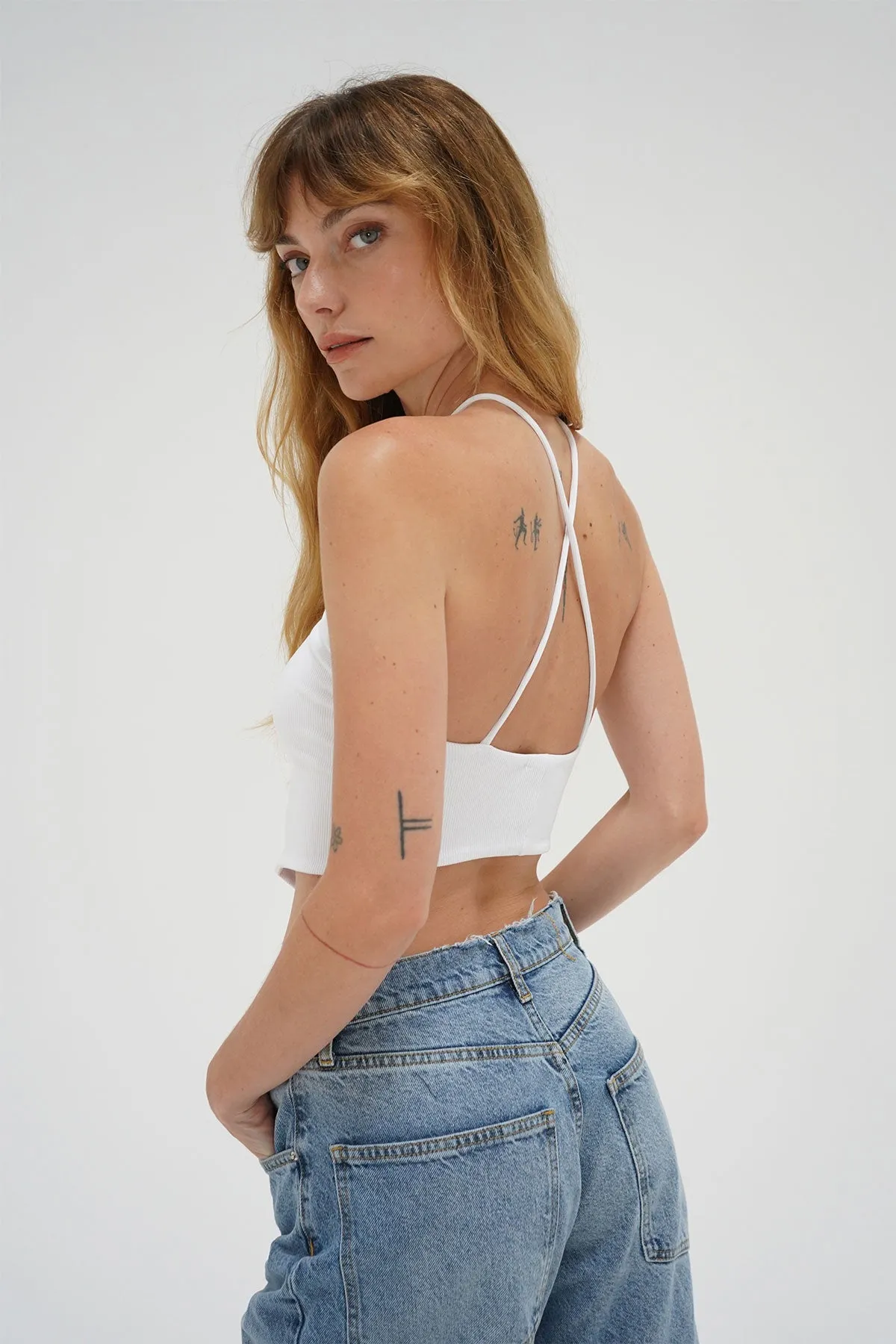 Emmy Double Layer Ribbed Top - White