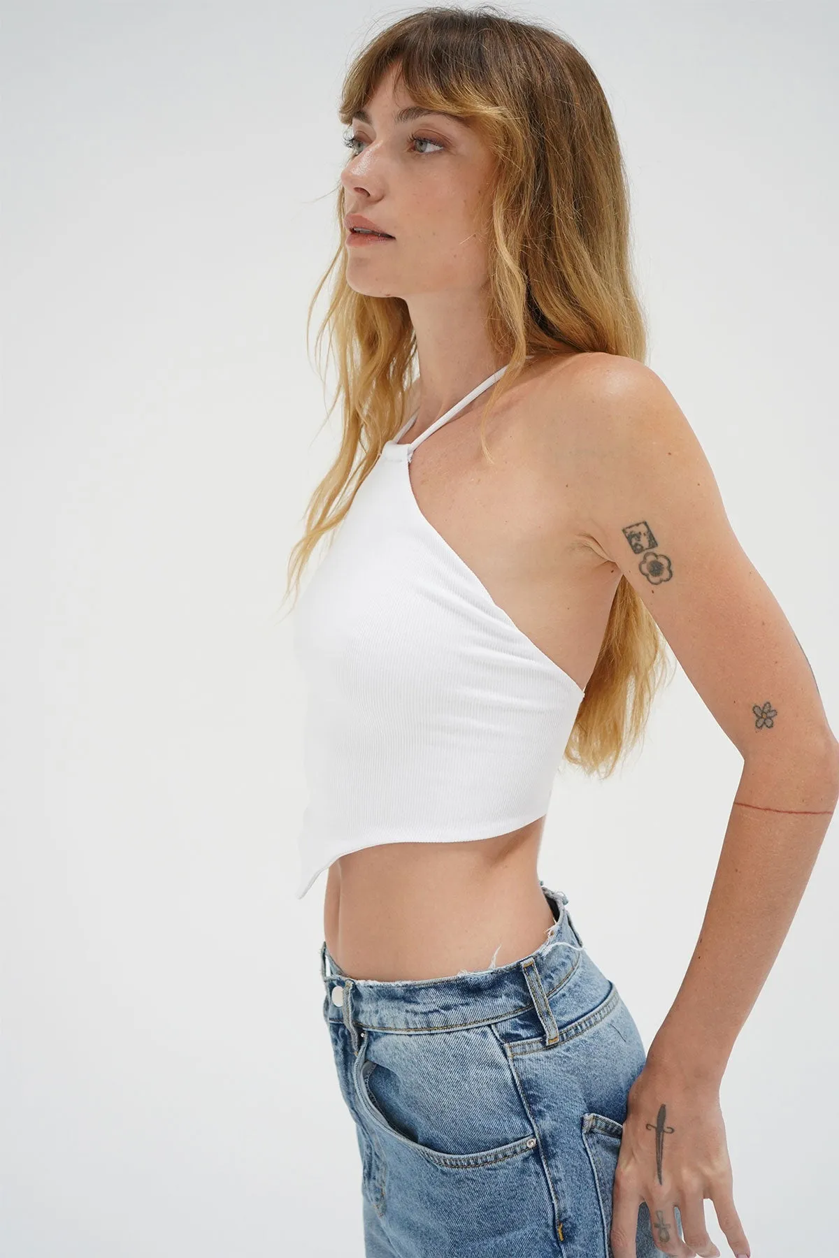 Emmy Double Layer Ribbed Top - White