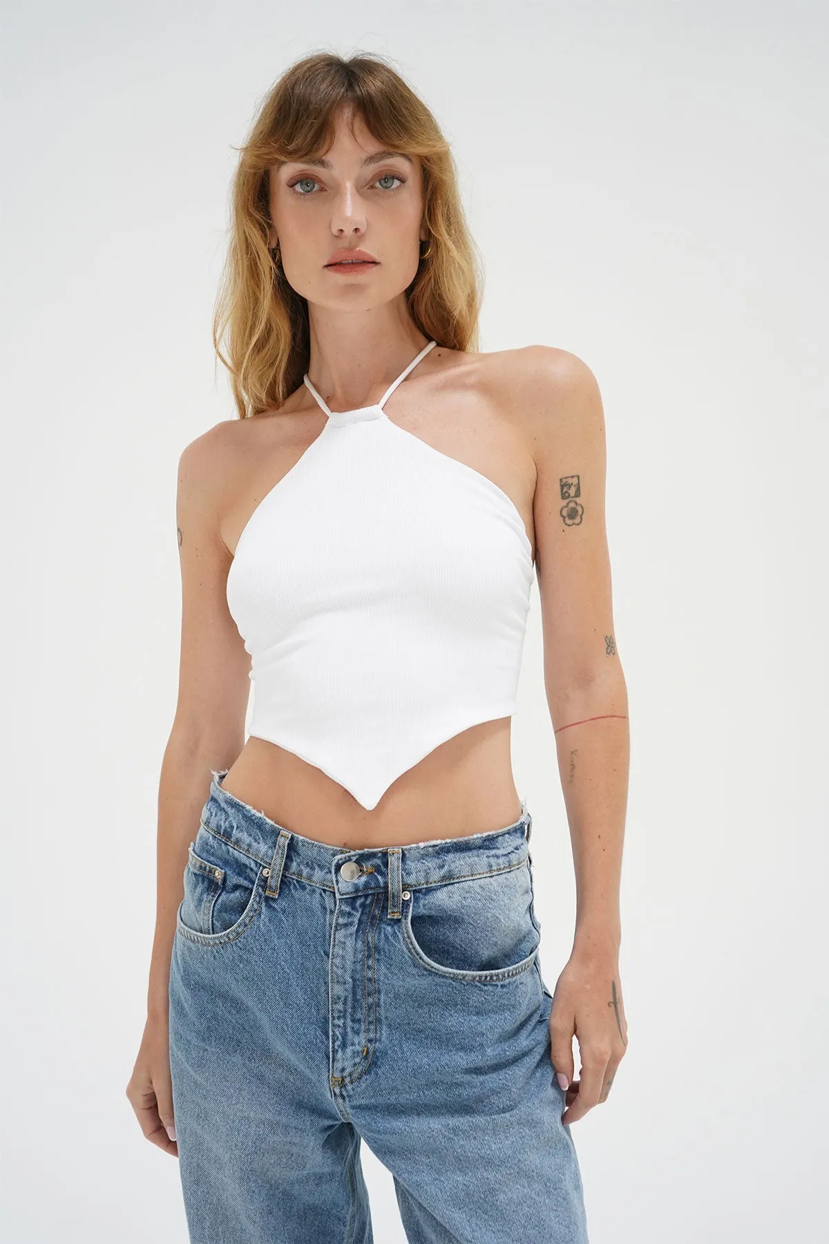 Emmy Double Layer Ribbed Top - White