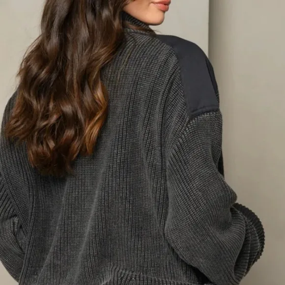 EMORY PARK Chic Black Washed Knitted Jacket