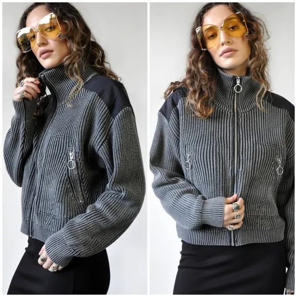 EMORY PARK Chic Black Washed Knitted Jacket